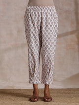 White With Grey Buta Block Print Cotton Sleeveless Co-Ord Set
