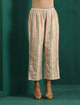 trueBrowns Ivory Tonal Cotton Kurta with Embroidered Pants