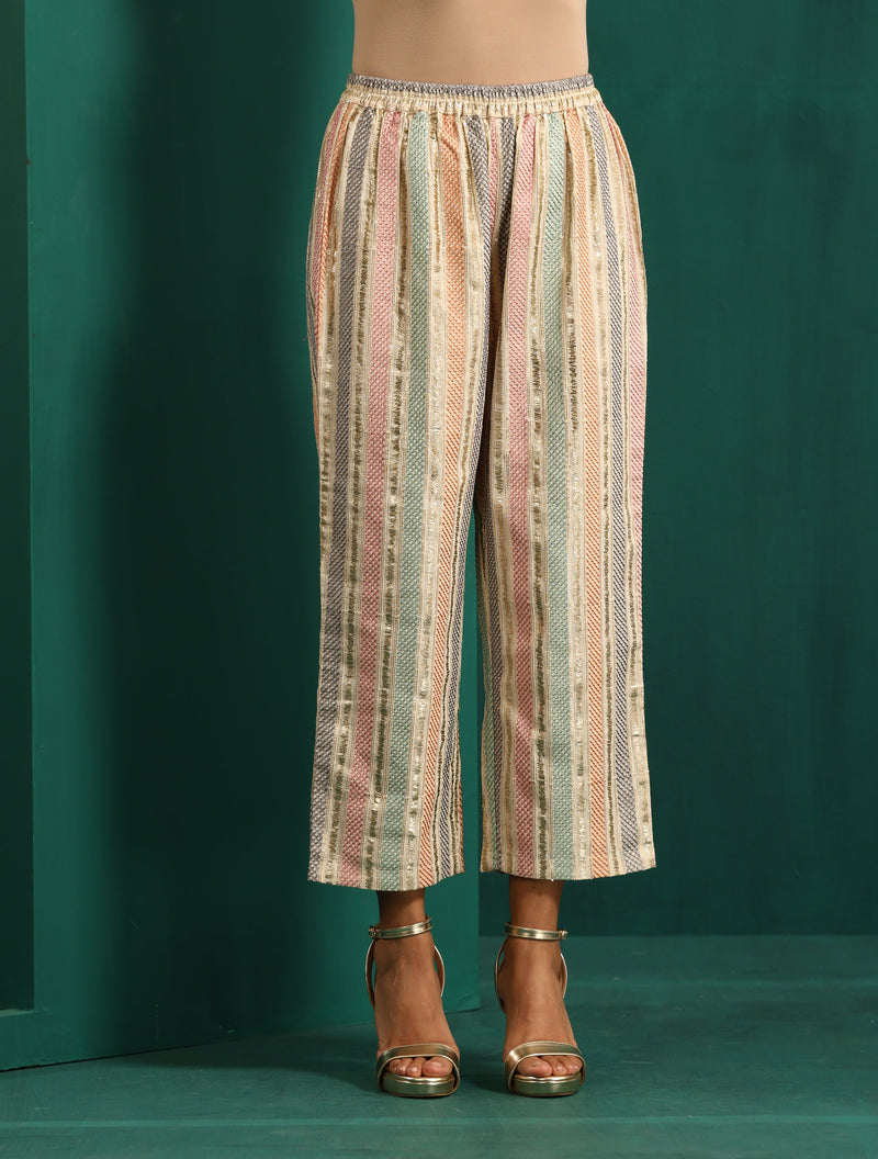 trueBrowns Ivory Tonal Cotton Kurta with Embroidered Pants