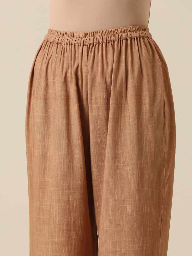 Light Mauve Slub Texture Neck Pleat Kurta Pant Set