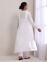 White Dobby Overlay Jacket Blouse Pant Set