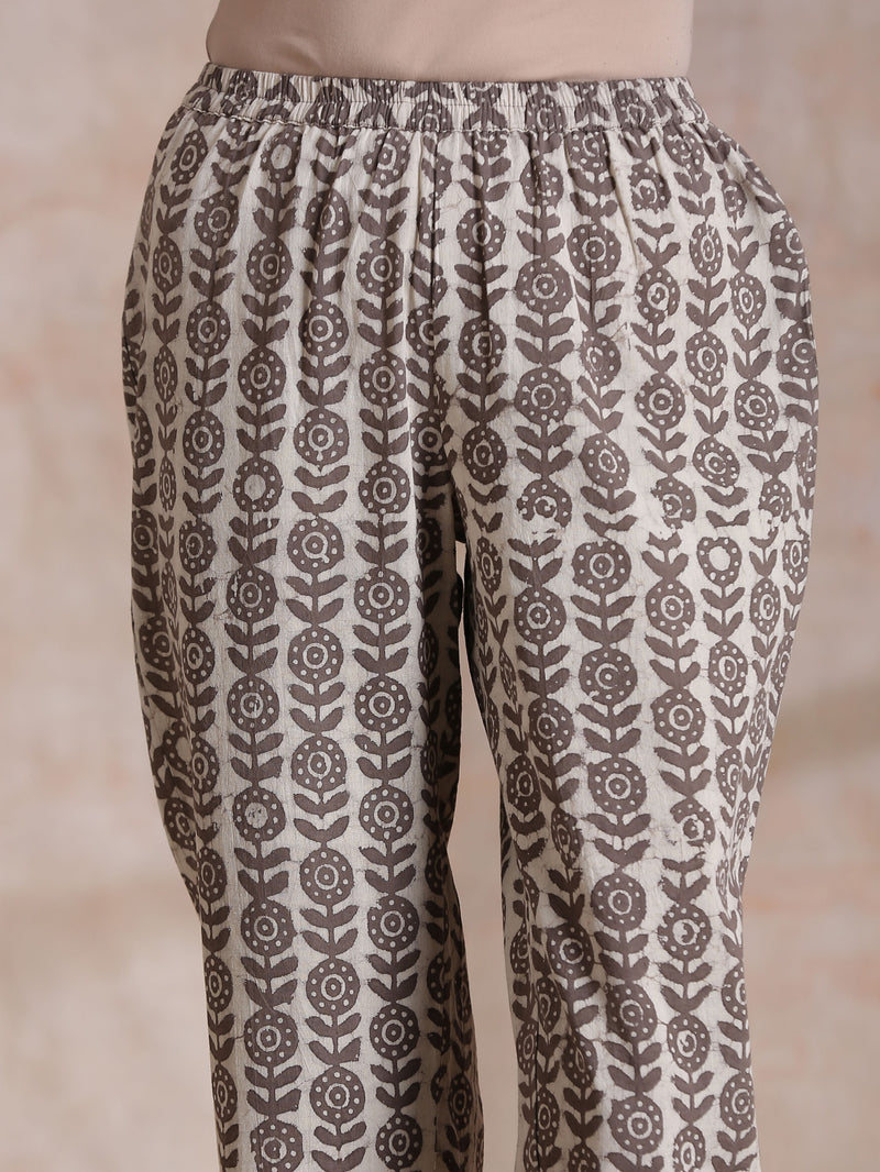 Clay Dabu Zig-Zag Motifs Print Cotton Kurta Pant Set