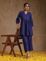 Spectrum Blue Gold Cotton Overlap Co-Ord Set