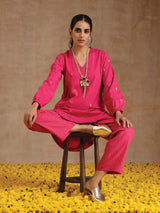 Pink Gold Cotton Short Co-Ord Set