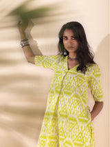 trueBrowns Lime Cotton Ikat Kurta Pant Set