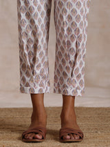White With Grey Buta Block Print Cotton Sleeveless Co-Ord Set