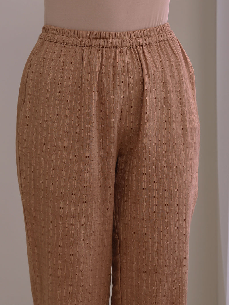 Beige Dobby Boxy Fit High-Low Co-Ord Set