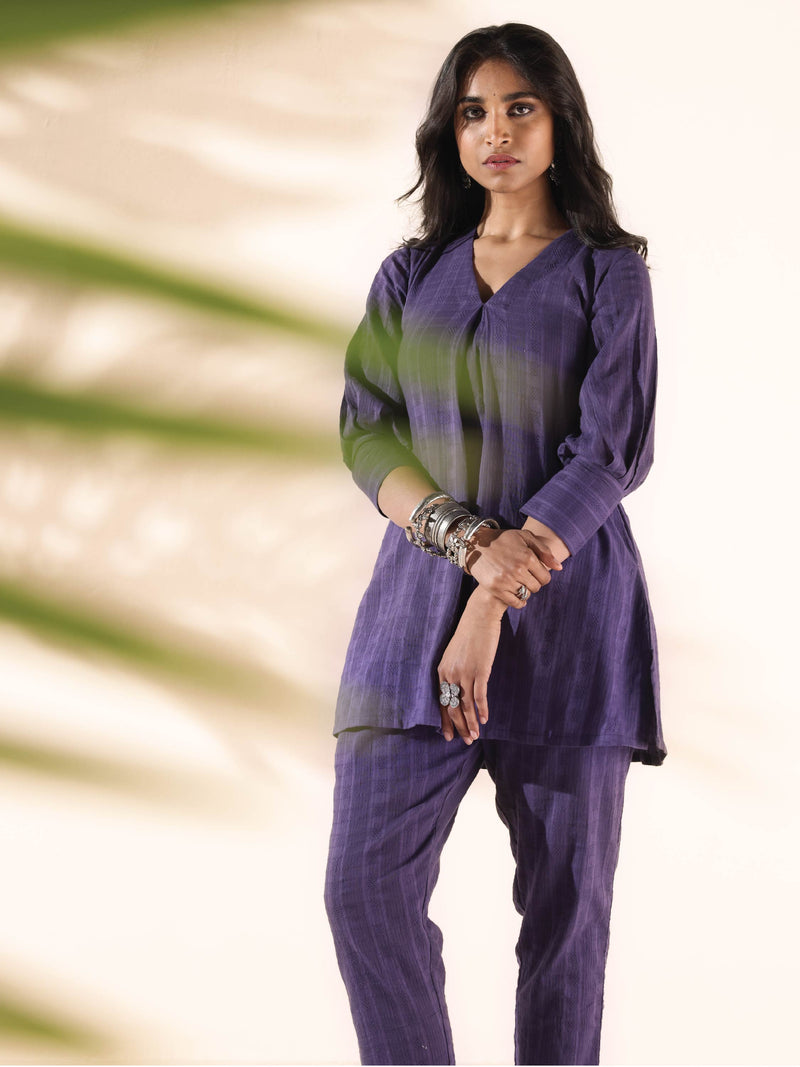 trueBrowns Purple Cotton Dobby Co-ord Set