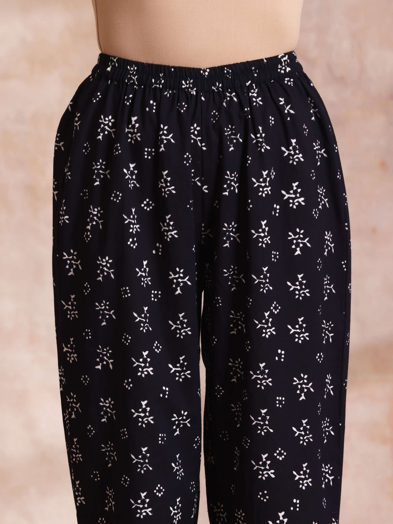 Black White Floral Print Cotton Collar Short Co-Ord Set