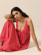 Bright Pink Slub Texture Sleeveless Dress
