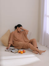 Beige Dobby Boxy Fit High-Low Co-Ord Set