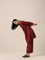 Ruby Wine Slub Textured Collar Co-Ord Set