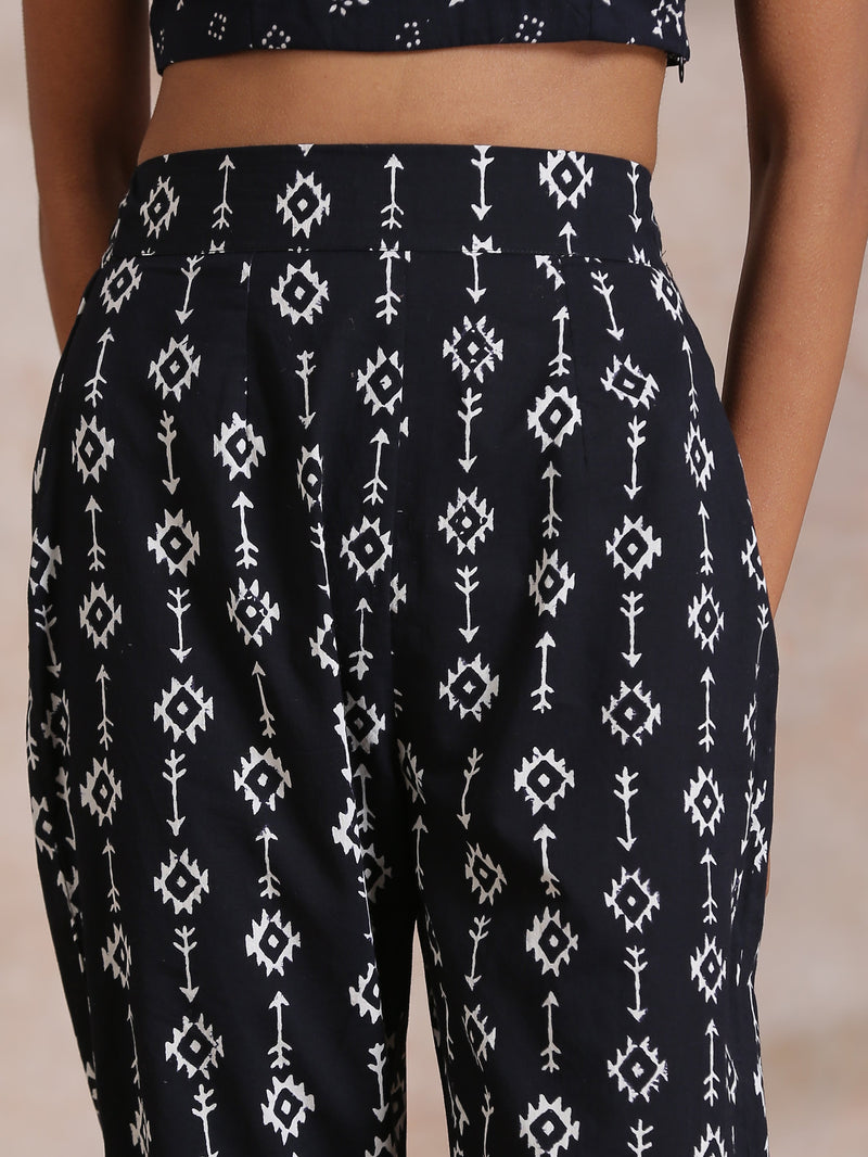 Black White Geometric Print Cotton Pant Suit Set