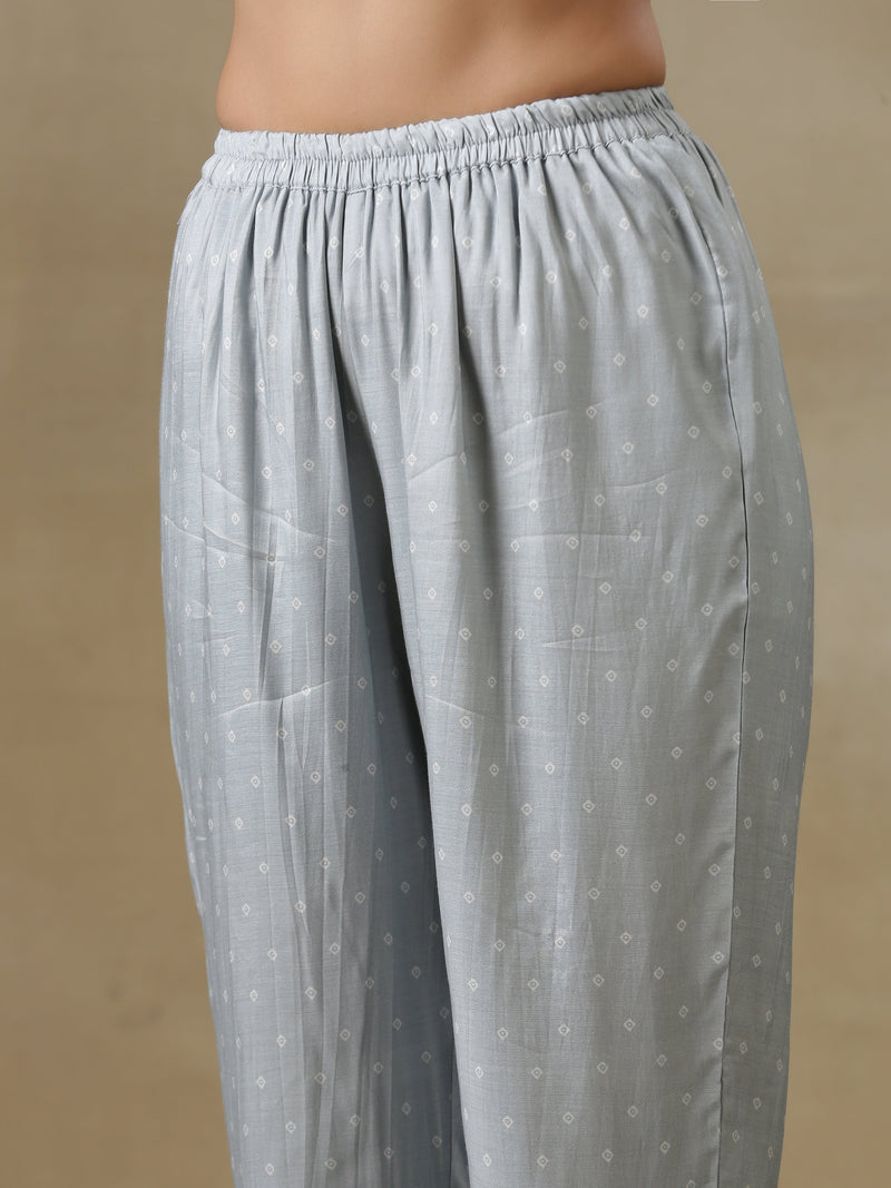Grey Bandhani Printed Silk Front Open Short Co-Ord  Set