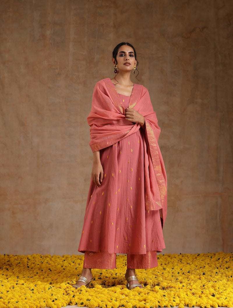 Blush Gold Cotton Anarkali Set