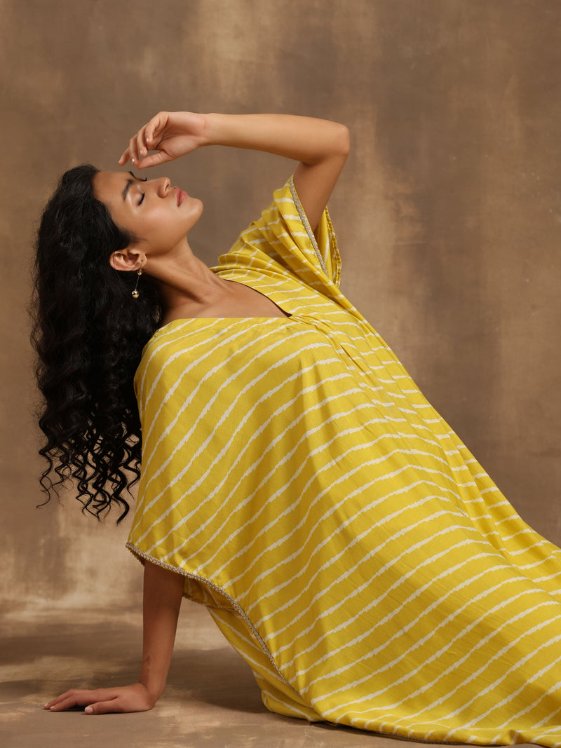 Lime Lehariya Printed Silk Kaftan Pant Set