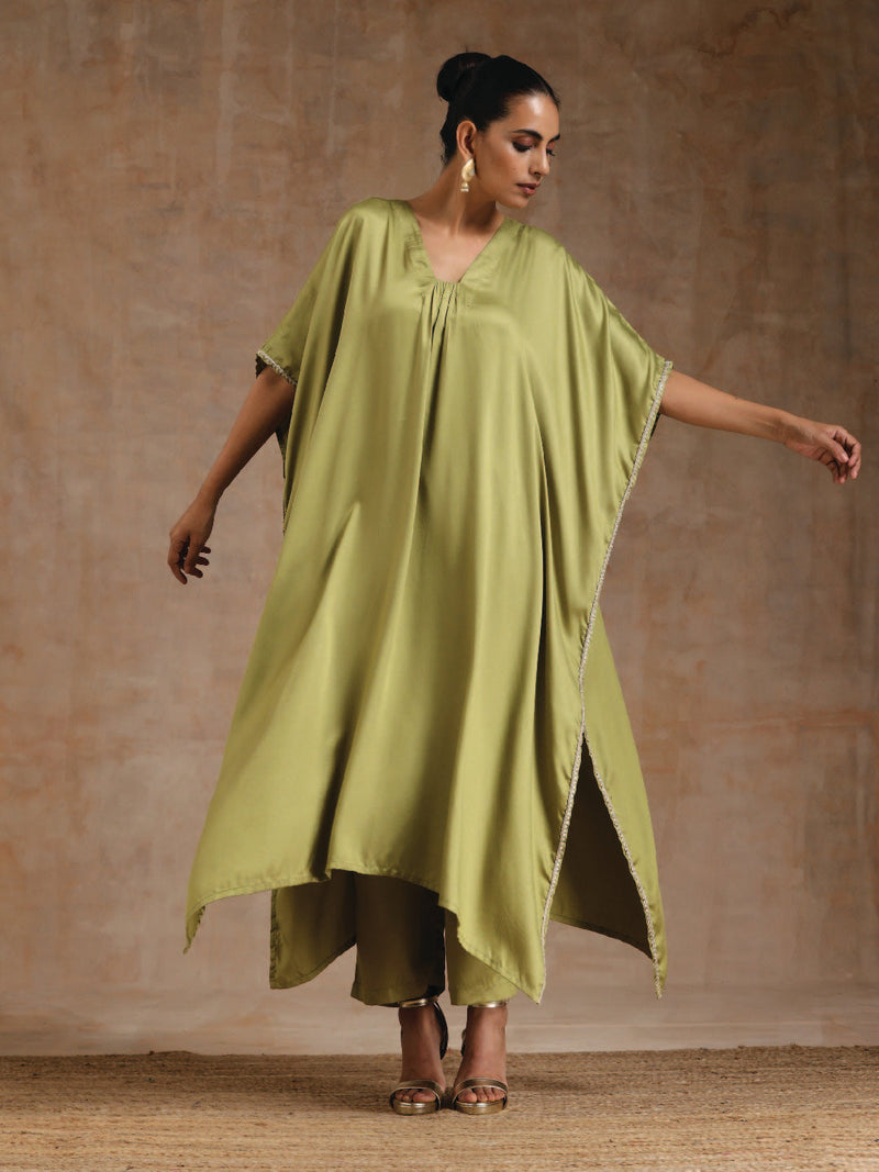 Light Green Modal Satin Kaftan Kurta Set