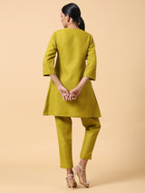 Cotton Linen Lime Green Pleated Co-Ord Set - trueBrowns