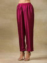 Purple Textured Silk Gathered Kaftan Co-Ord Set