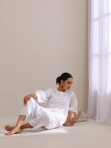 White Dobby Baggy Sleeve Co-Ord Set