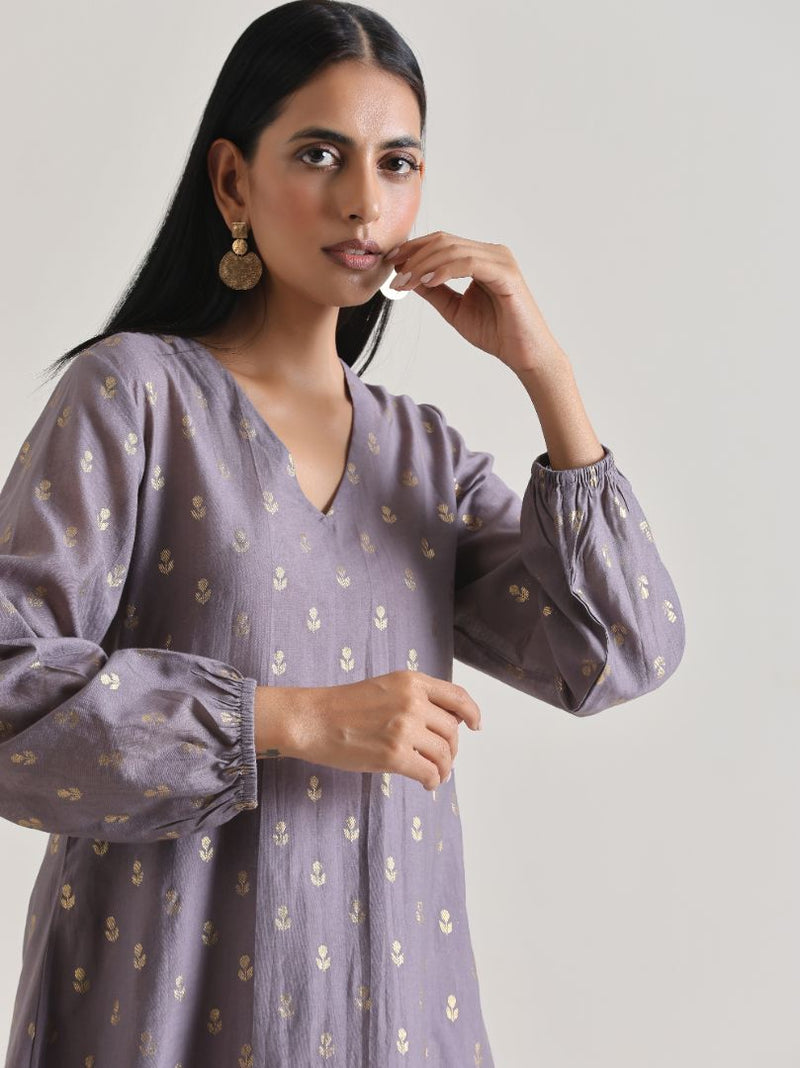 Plum Grey Foil Short Co-Ord Set