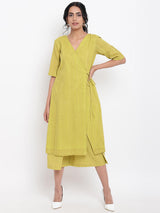 Green Cotton Angrakha Kurta Set - trueBrowns