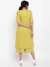 Green Cotton Angrakha Kurta Set - trueBrowns