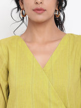 Green Cotton Angrakha Kurta Set - trueBrowns