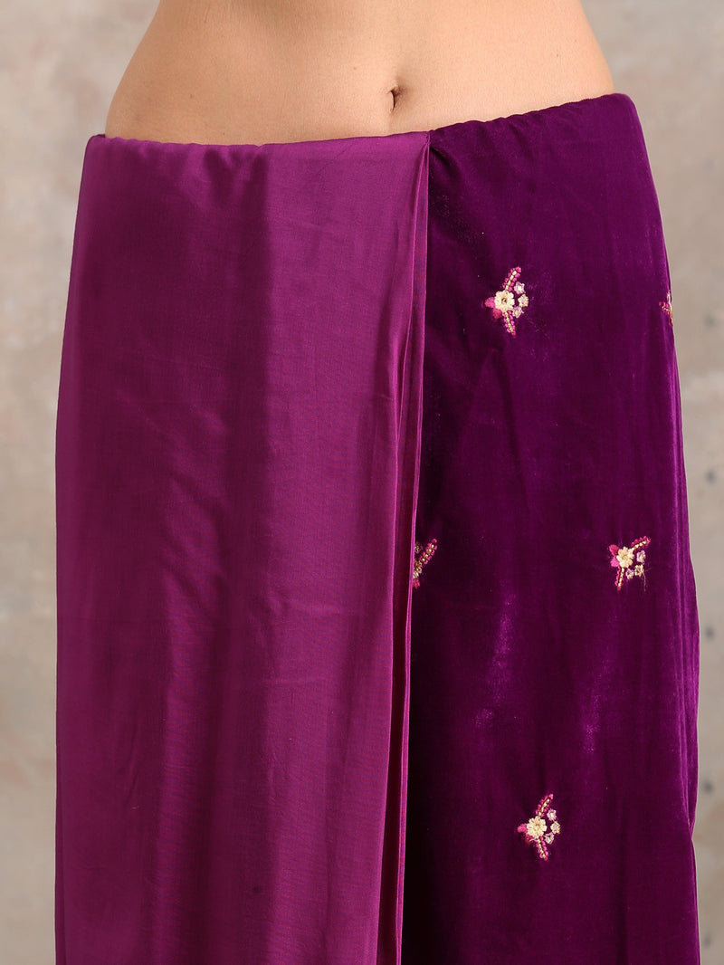 Velvet Silk Embroidered Ready Pleated Saree - trueBrowns