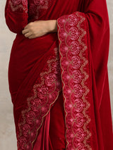 Velvet Silk Embroidered Ready Pleated Saree - trueBrowns