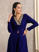 Blue Velvet Front Slit Kurta - trueBrowns