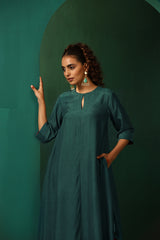 trueBrowns Teal Silk Handkerchief Kurta Pant Set